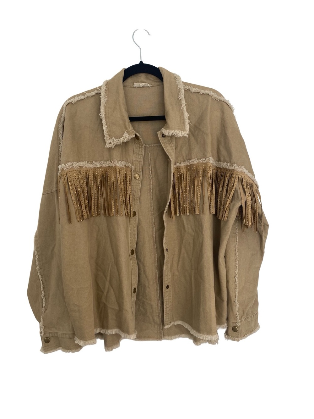 Main Strip Tan Fringe Jean Jacket